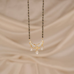 Stylish Silver Black Beads with CZ Rain Drop Pendant