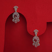 Graceful Peacock Silver Earrings with Dazzling CZs and Red Stone