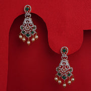 Elegant Floral and CZ Earrings with Pearl Hangings
