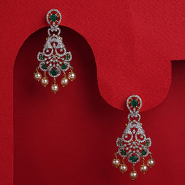 Elegant Floral and CZ Earrings with Pearl Hangings