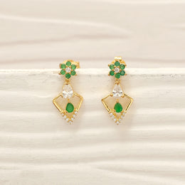 Elegant Silver CZ Hangings with Green Stone Highlights
