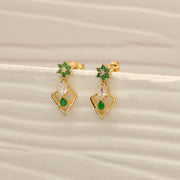 Elegant Silver CZ Hangings with Green Stone Highlights