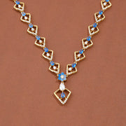 Geometric Blue Sapphire & Diamond-Inspired Necklace
