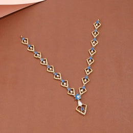 Geometric Blue Sapphire & Diamond-Inspired Necklace