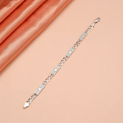 Silver Crest Link Bracelet with CZ Accents