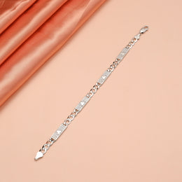 Silver Crest Link Bracelet with CZ Accents