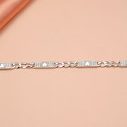 Silver Crest Link Bracelet with CZ Accents
