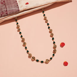 Timeless Silver Antique Mala with Nakshi Beads & Green Stones