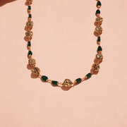 Timeless Silver Antique Mala with Nakshi Beads & Green Stones