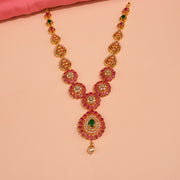 Silver Floral Necklace with Pink Stone Work and CZs