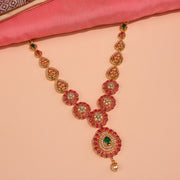 Silver Floral Necklace with Pink Stone Work and CZs