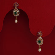 Silver Drop Earrings with Pearl Hangings and Floral Stud