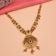 Silver Stone-Studded Peacock Necklace with Jhumka Style Hangings