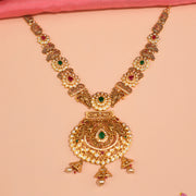 Silver Stone-Studded Peacock Necklace with Jhumka Style Hangings