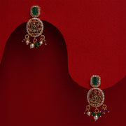 Antique Silver Lakshmi Devi Earrings with Stones