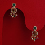 Antique Silver Lakshmi Devi Earrings with Stones