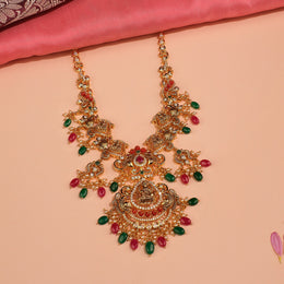 Contemporary Silver Lakshmi Devi Necklace with Stone Bead Hangings