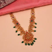 Temple Silver Lakshmi Devi Necklace with Intricate Floral Pattern