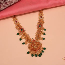 Temple Silver Lakshmi Devi Necklace with Intricate Floral Pattern