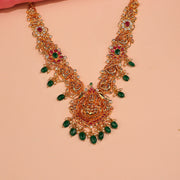 Temple Silver Lakshmi Devi Necklace with Intricate Floral Pattern