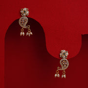 Silver Paisley Earrings with Floral Stud