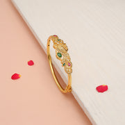 Luxurious Silver CZ Kada in Gold Finish with Peacock Detailing