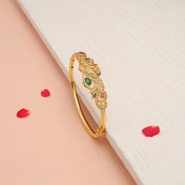 Luxurious Silver CZ Kada in Gold Finish with Peacock Detailing