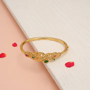 Luxurious Silver CZ Kada in Gold Finish with Peacock Detailing