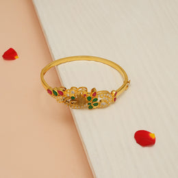 Traditional Peacock Silver Kada with Multi-Colour Stones & CZs