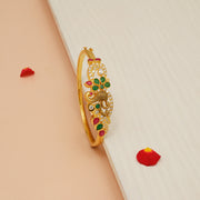 Traditional Peacock Silver Kada with Multi-Colour Stones & CZs