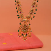 Semi Antique Silver Lakshmi Haaram with Stones