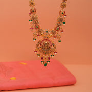 Divine Silver Lakshmi Devi Haaram with Peacock Detailing