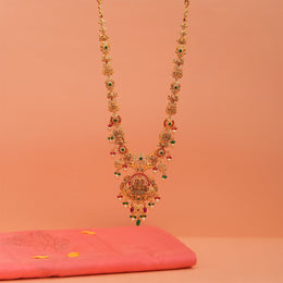 Divine Silver Lakshmi Devi Haaram with Peacock Detailing