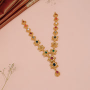 Contemporary Floral Navaratna Silver Neckalce
