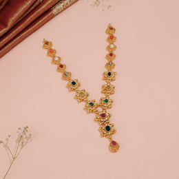 Contemporary Floral Navaratna Silver Neckalce