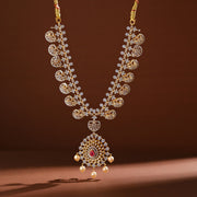 Premium CZ Silver Necklace with Leaf Drop Hangings