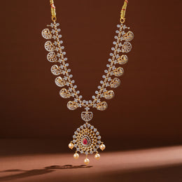 Premium CZ Silver Necklace with Leaf Drop Hangings
