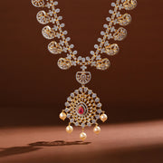 Premium CZ Silver Necklace with Leaf Drop Hangings
