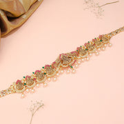 Eternal Lakshmi Devi Vaddanam with Ruby Accents & Pearl Drop Hangings