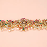 Eternal Lakshmi Devi Vaddanam with Ruby Accents & Pearl Drop Hangings