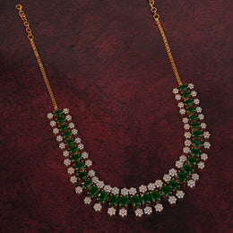 Silver and Green Stone Necklace with Mini Floral Highlights