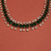 Silver and Green Stone Necklace with Mini Floral Highlights