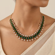 Silver and Green Stone Necklace with Mini Floral Highlights