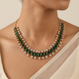 Silver and Green Stone Necklace with Mini Floral Highlights