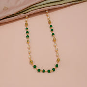 Classic Green Bead Mala Chain with Ornate Gold Motifs and Pearl Detailing