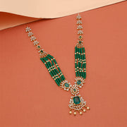 Silver CZ Neckalce with Green Beads and Stone Highlights