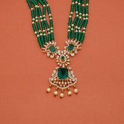 Silver CZ Neckalce with Green Beads and Stone Highlights