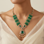 Silver CZ Neckalce with Green Beads and Stone Highlights