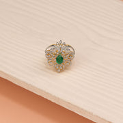 Silver Princess Ring with CZs and Bold Green Stones