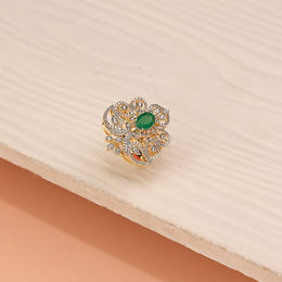 Silver Princess Ring with CZs and Bold Green Stones